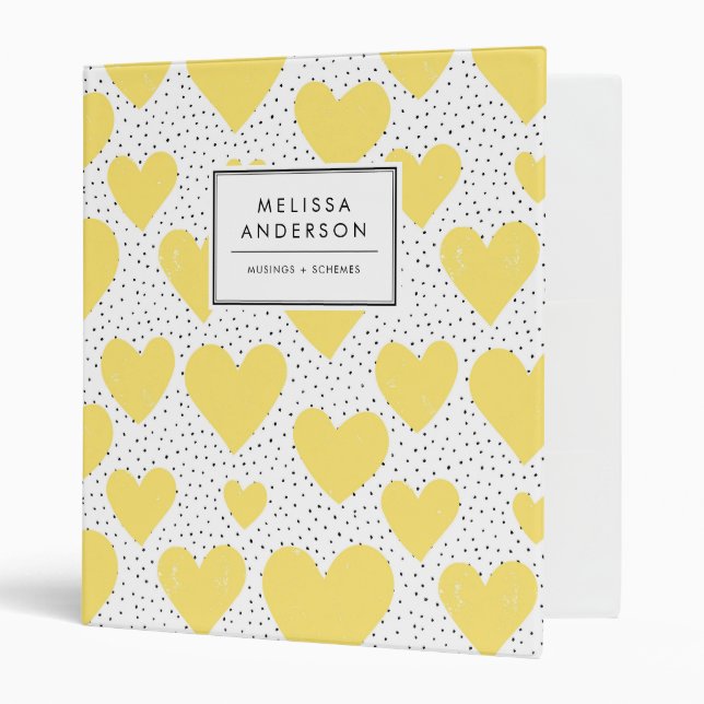Yellow Rustic Hearts and Confetti Pattern Binder (Front/Inside)