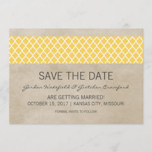 Yellow Rustic Quatrefoil Save the Date Invite