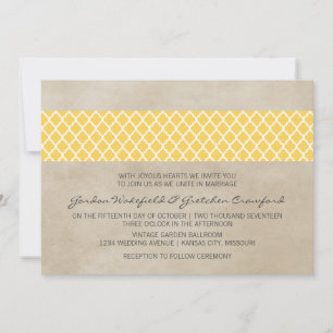Yellow Rustic Quatrefoil Wedding Invite