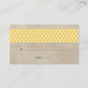 Yellow Rustic Quatrefoil Wedding Place Card
