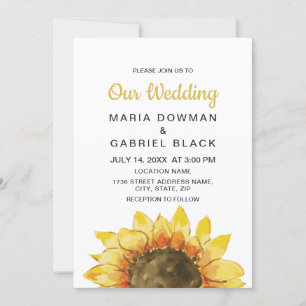 Yellow Rustic sunflower. Country chic wedding Invi Invitation