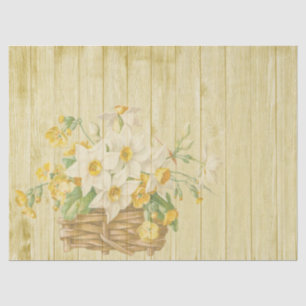 Yellow Rustic Wood and Flower Basket Decoupage Tissue Paper