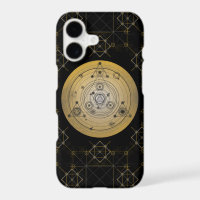 Yellow sacred geometry circle with alchemy pattern