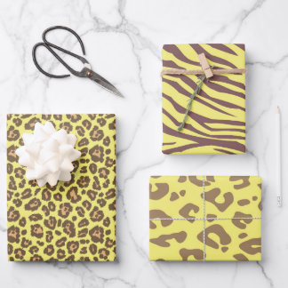 Yellow Safari Animal Leopard Cheetah Print Wrapping Paper Sheet