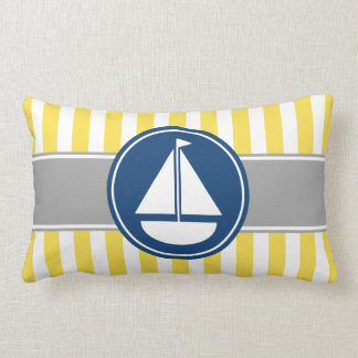 Yellow Sailboat Stripes Lumbar Pillow