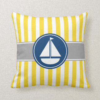 Yellow Sailboat Stripes Throw Pillow