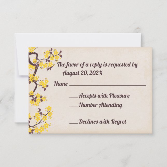 Yellow Sakura Blossoms RSVP Cards (Front)