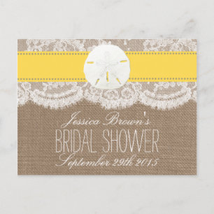Yellow Sand Dollar Beach Bridal Shower Recipe Card