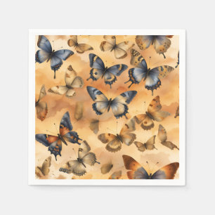 Yellow, sand yellow, ochre,  blue watercolor butte napkin