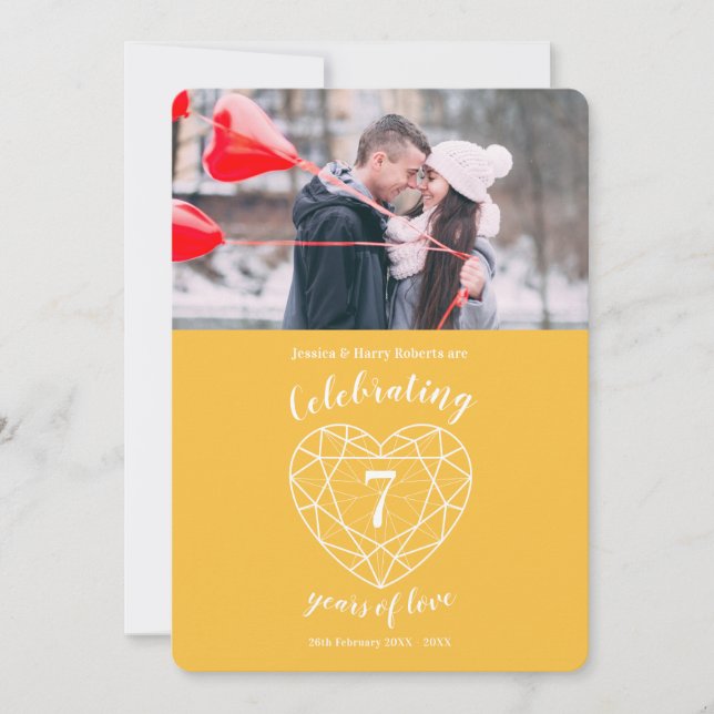 Yellow sapphire Anniversary 7 years photo party Invitation (Front)
