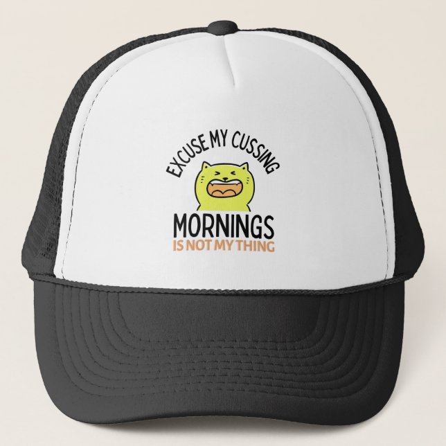 Yellow Sarcastic Funny Cat  Trucker Hat (Front)