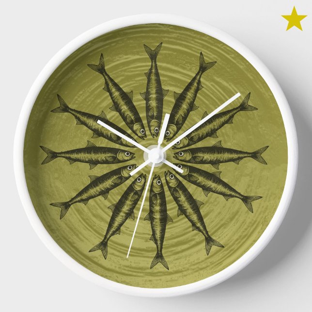 Yellow Sardine Drawing Sketch Fish Pattern   Clock (Creator Uploaded)
