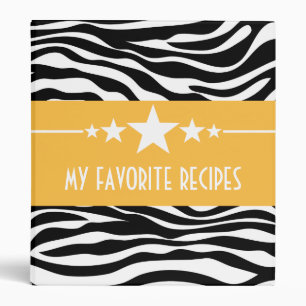 Yellow Sassy Star Zebra (1 inch) Recipe Binder