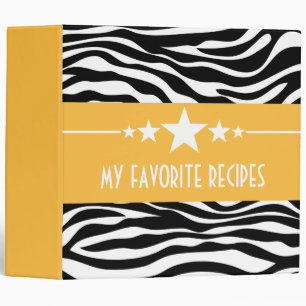 Yellow Sassy Star Zebra (2 inch) Recipe Binder