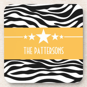 Yellow Sassy Star Zebra Coaster Set