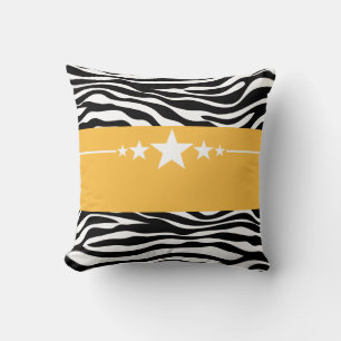 Yellow Sassy Star Zebra Coussin