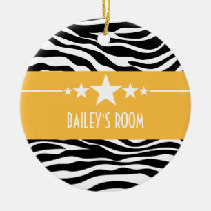Yellow Sassy Star Zebra Ornament