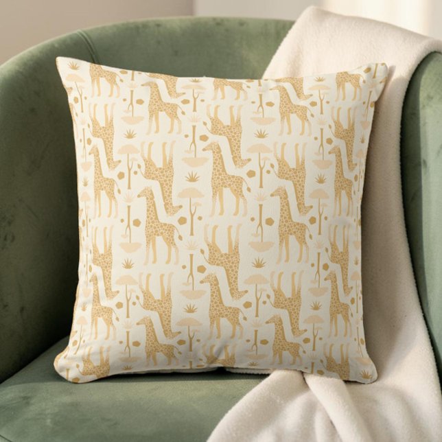 Yellow Savannah Safari Giraffe Pattern Throw Pillow (Creator Uploaded)
