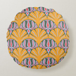 Yellow Scallop Cotton Round Pillow