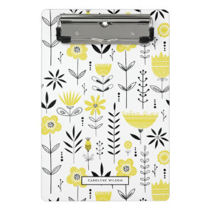 Yellow Scandinavian Floral Pattern Mini Clipboard