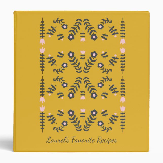Yellow Scandinavian Flower Personalized Recipe Binder (Front)