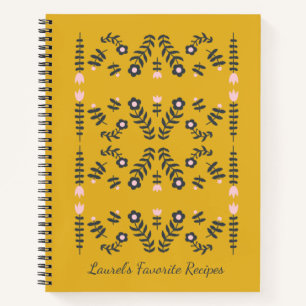Yellow Scandinavian Flower Personalized Recipe Notebook