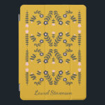 Yellow Scandinavian Folk Flower Personalized iPad Pro Cover<br><div class="desc">Modern Scandinavian style folk flower drawing in yellow,  pink,  and grey,  personalized with your name.</div>