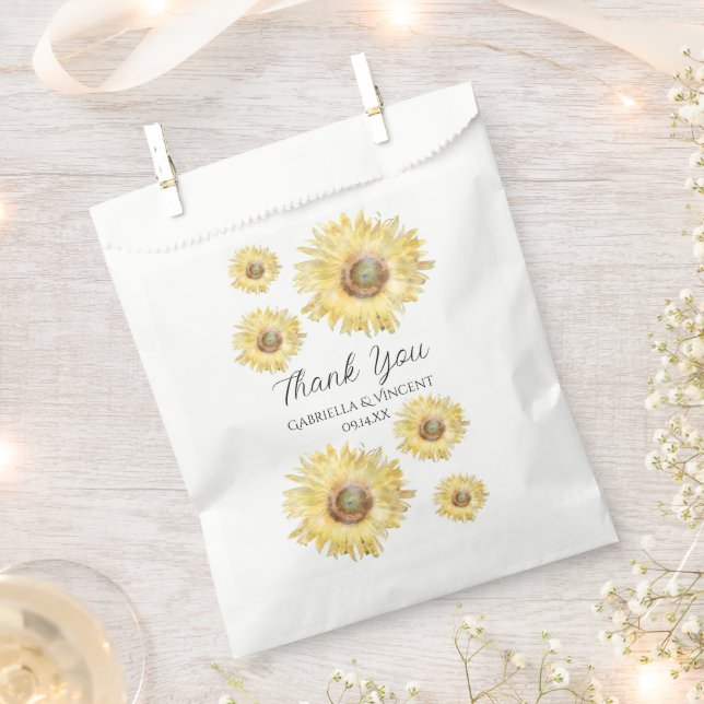Yellow Scattered Sunflowers Watercolor Wedding Favour Bag (Clipped)