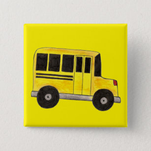Yellow School Bus Buses Driver Teacher Education 2 Inch Square Button