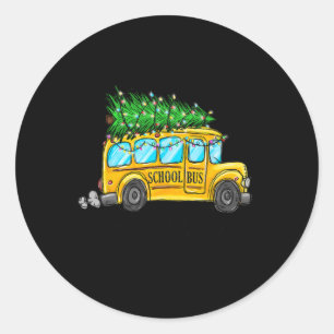 Yellow School Bus Christmas Light Tree Driver Paja Classic Round Sticker