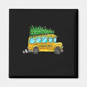 Yellow School Bus Christmas Light Tree Driver Paja Magnet