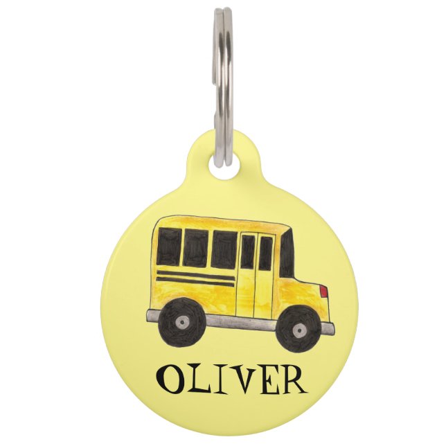 Yellow School Bus Driver Pet Dog Tag (Front)