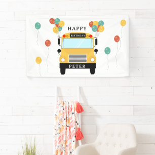 Yellow School Bus Kids Birthday Party Banner