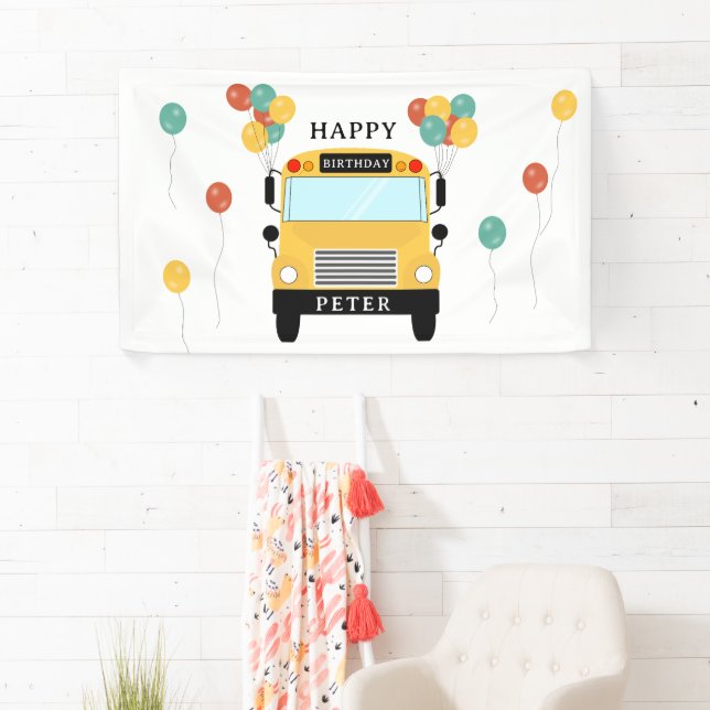 Yellow School Bus Kids Birthday Party Banner (Insitu)
