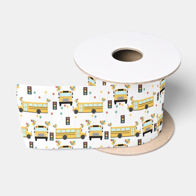 Yellow School Bus Kids Birthday Party Satin Ribbon (Spool)