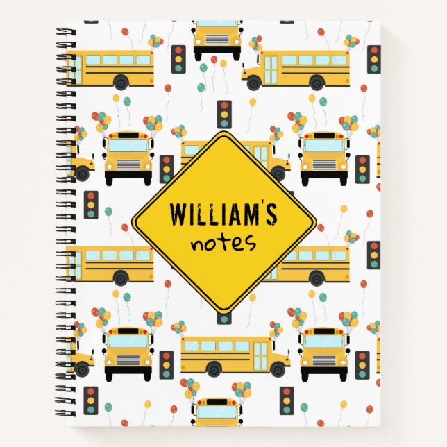 Yellow School Bus Party School Notes Notebook (Front)