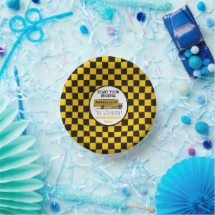 Yellow School Bus Stop Sign Boys Birthday Paper Plate