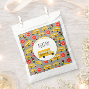 Yellow School Bus Stop Sign Traffic Light Birthday Favour Bag