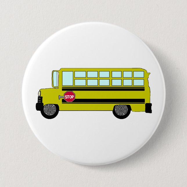 Yellow School Bus with Stop Sign 3 Inch Round Button (Front)
