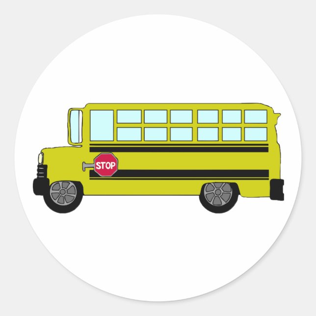 Yellow School Bus with Stop Sign Classic Round Sticker (Front)