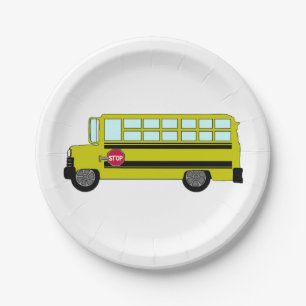 Yellow School Bus with Stop Sign Paper Plate