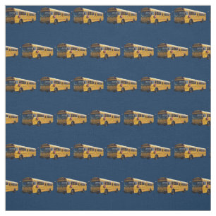 Yellow school buses on navy background fabric