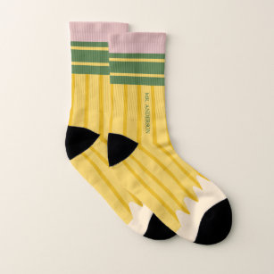 Yellow School Pencil Teachers Personalized Socks