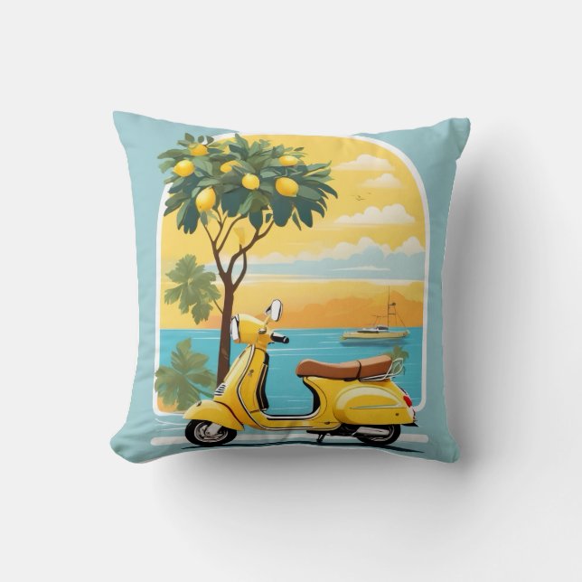 Yellow Scooter Blue Pillow (Front)
