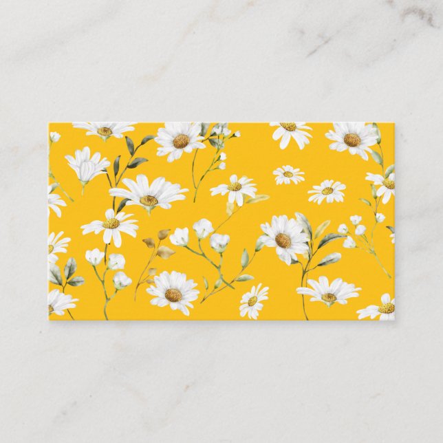 Yellow Script Signature Daisy Business Card (Front)