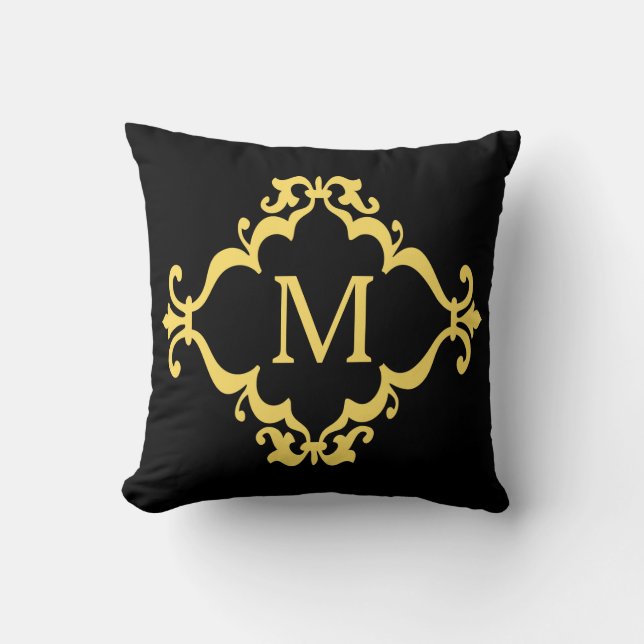 Yellow Scroll Personalized Custom Monogram Pillow (Front)