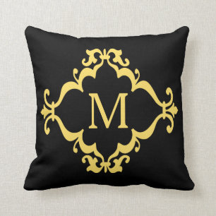 Yellow Scroll Personalized Custom Monogram Pillow