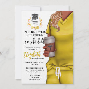 Yellow Scrubs Medical School Graduation Invitation