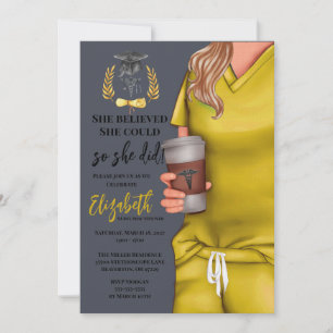 Yellow Scrubs Medical School Graduation Invitation