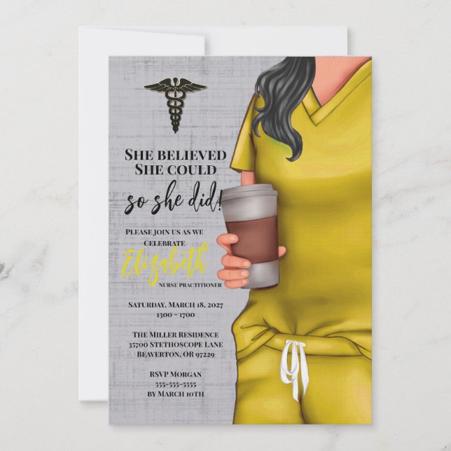 Yellow Scrubs Medical School Graduation Invitation (Front)